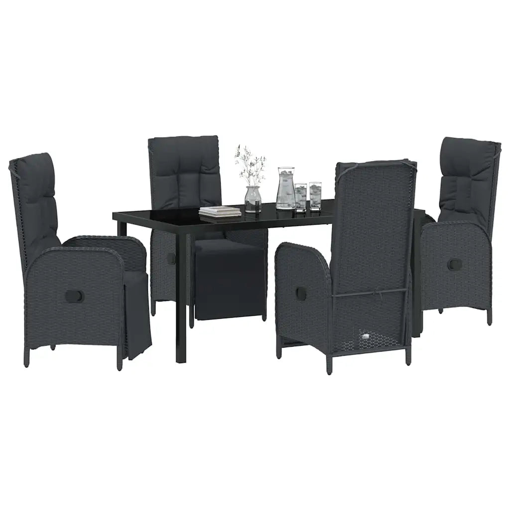 Set da Pranzo per Giardino con cuscino 5 pcs Nero polyrattan
