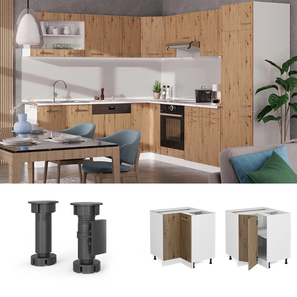 Mobile ad angolo cucina R-Line Rovere artigianale/Bianco 75.6 cm, PL Marmo Vicco