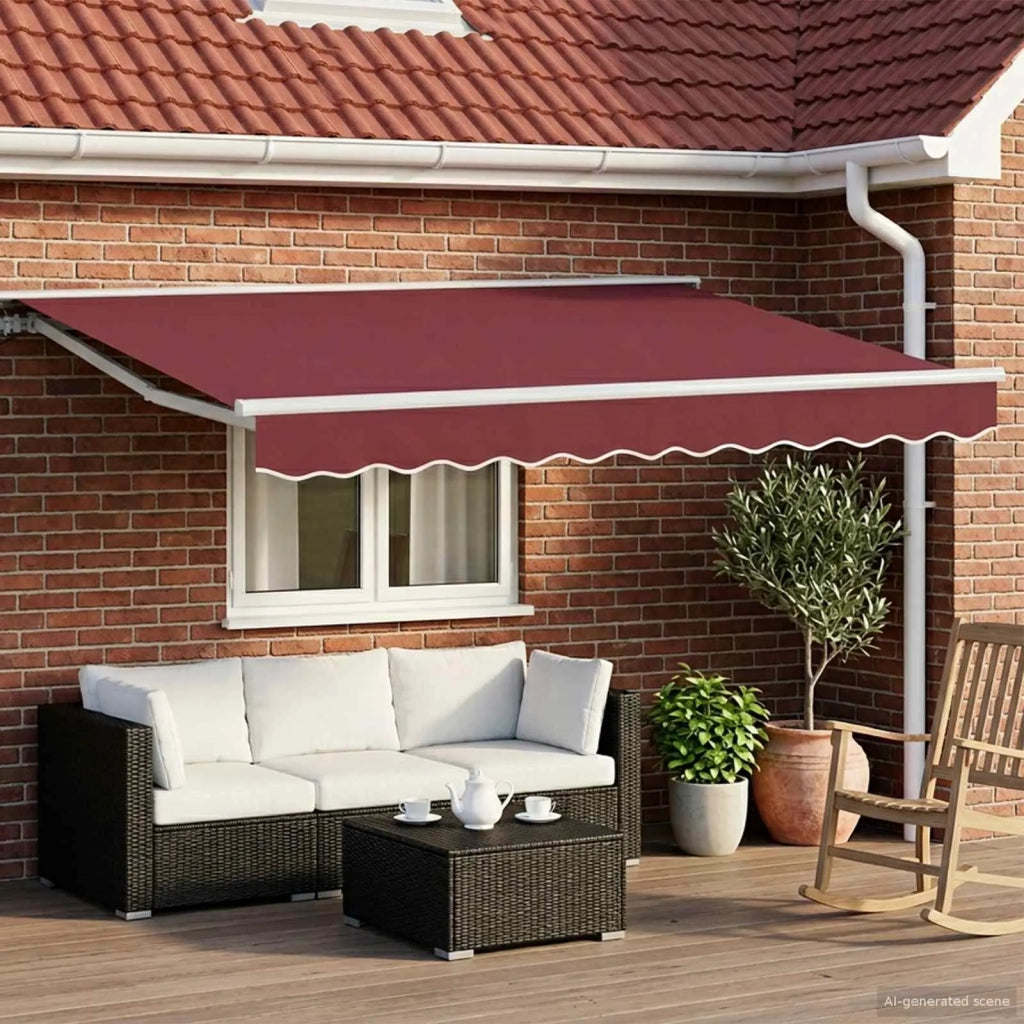 Cornice per Tenda Manuale con LED-Telaio per tendalino manuale Borgogna e Bianco 2,5 x 2 m