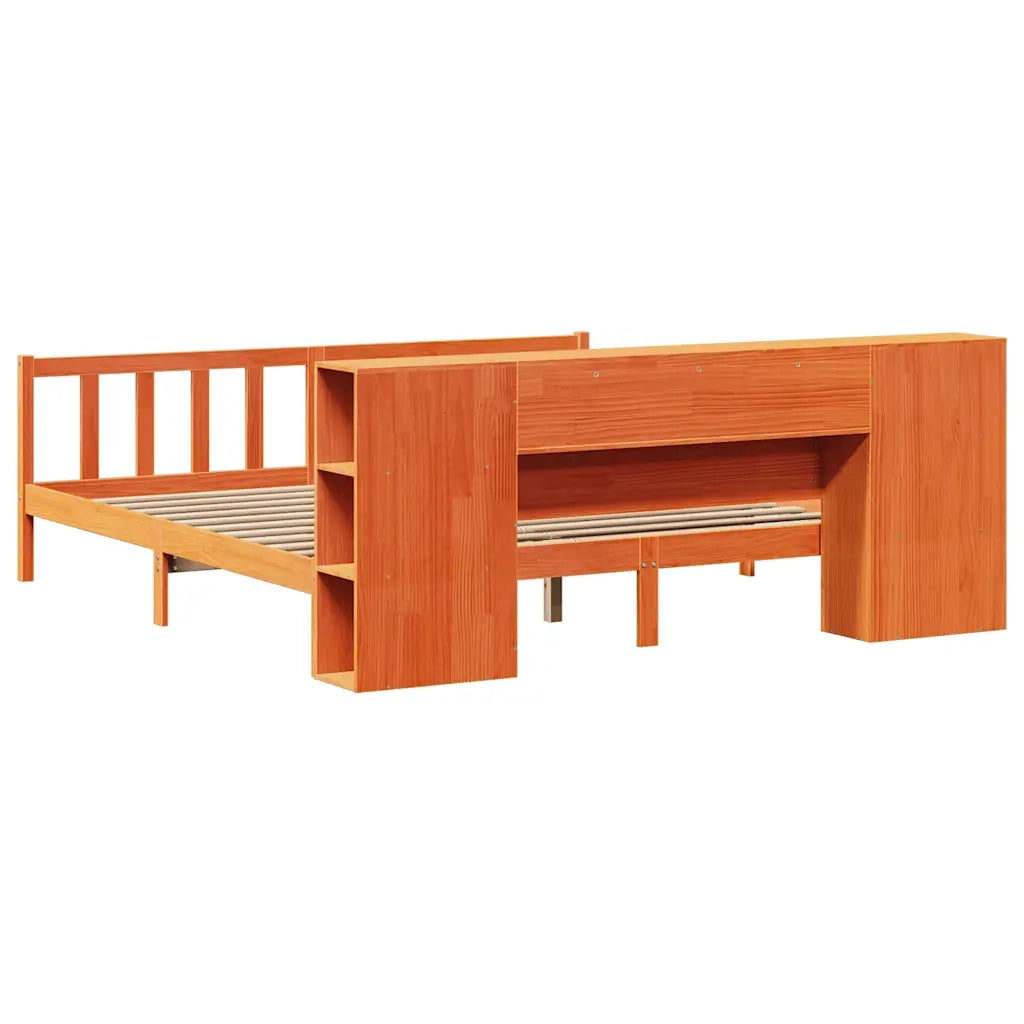 Letto Libreria senza Materasso Marrone Cera 200x200 cm in Pino 3321675