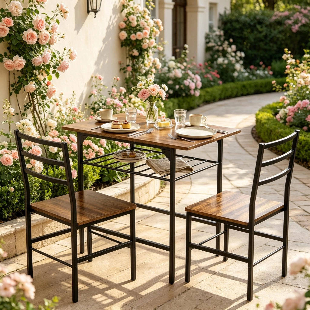 Tavolo da pranzo con 2 sedie e ripiano, stile industriale, per cucina, in metallo e truciolare, 80 × 50 cm