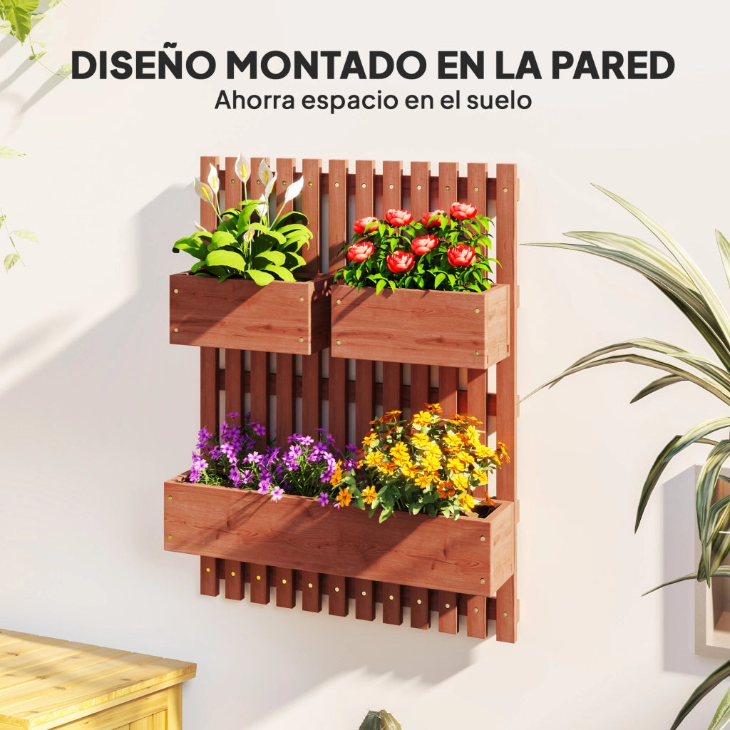 Jardinera da Parete in Legno con Griglia e 3 Vasi Mobili ¨C zephmum ¨C 60x16x80 cm Marrone