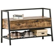 Mobile Scarpiera con Vano e Panca in Stile Industriale ¨C zephmum ¨C Legno e Metallo, Marrone Rustico, 90x37x60cm