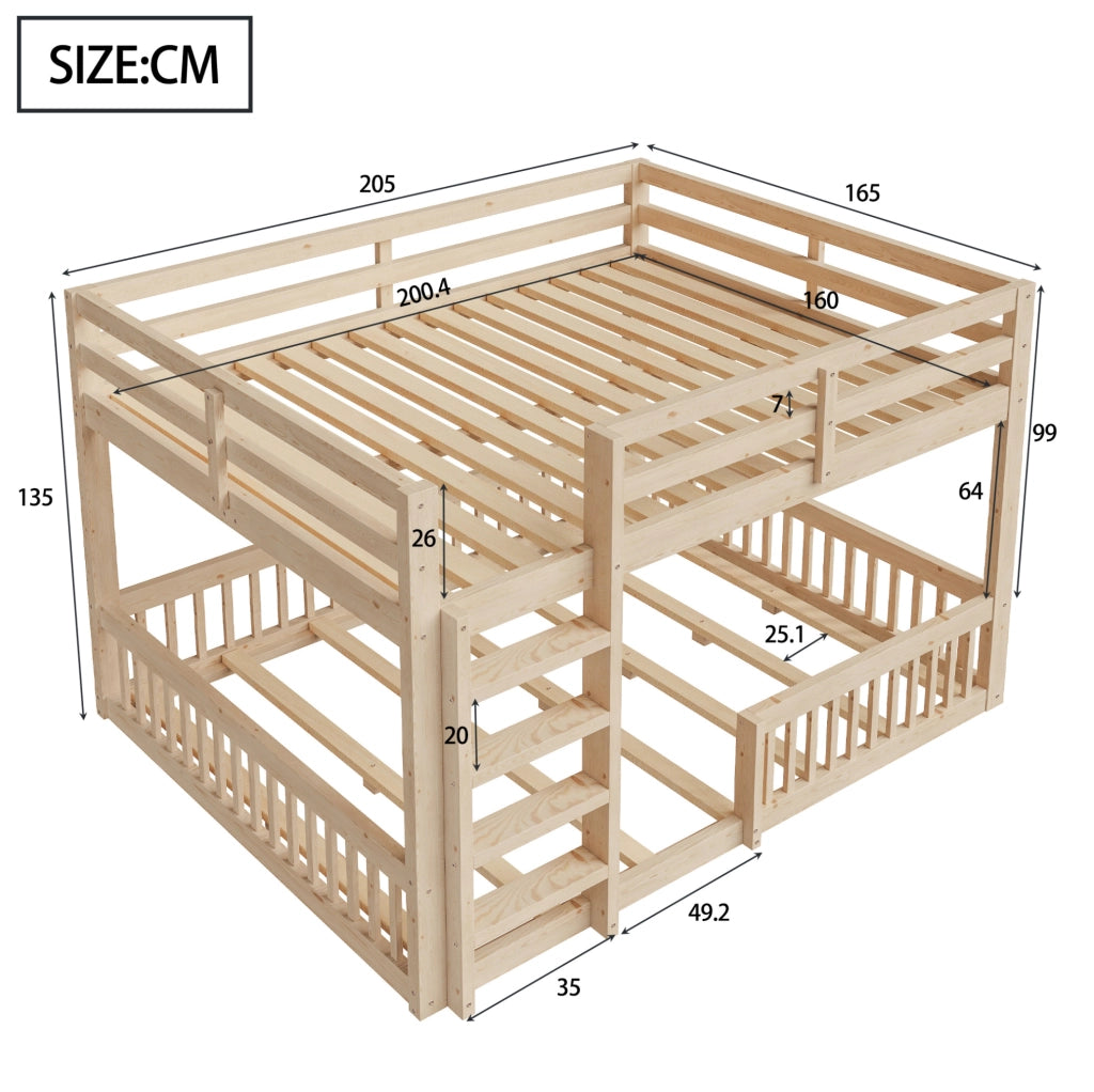 Letto a castello 160x200 cm in pino e MDF naturale con sponde di sicurezza