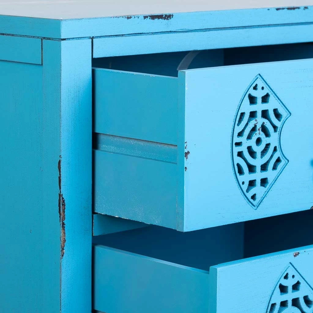 Mesita de madera con 3 cajones azul 45x36x70