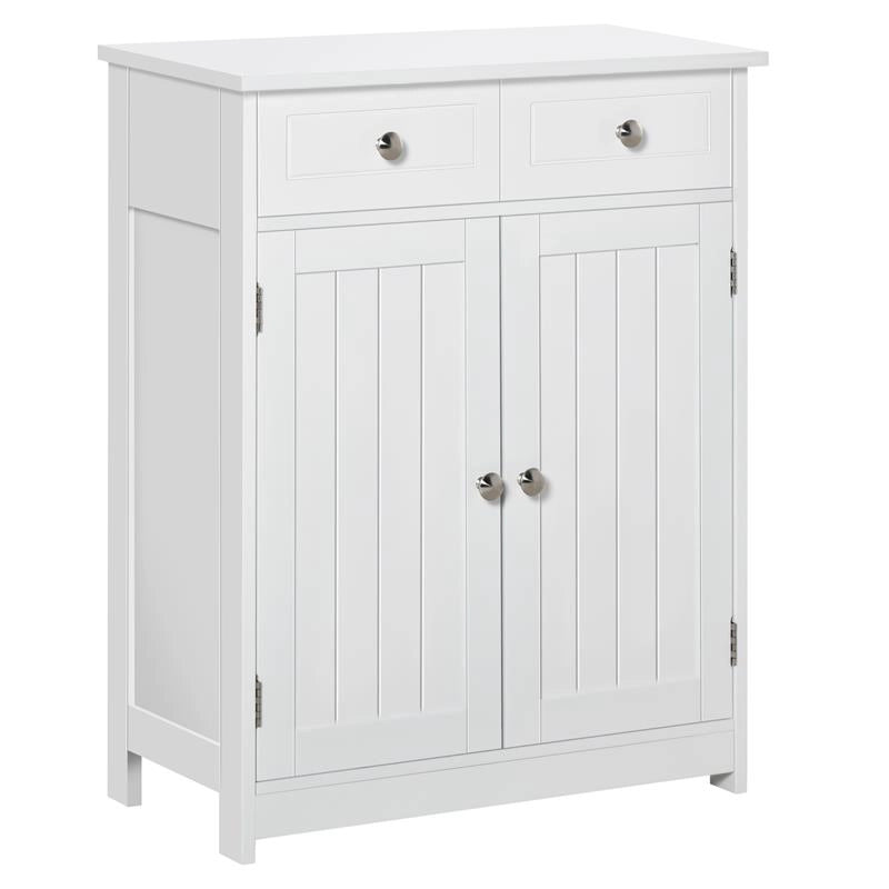 MOBILE BAGNO A 2 ANTE CON RIPIANO REGOLABILE E 2 CASSETTI IN LEGNO 60X30X75 CM BIANCO