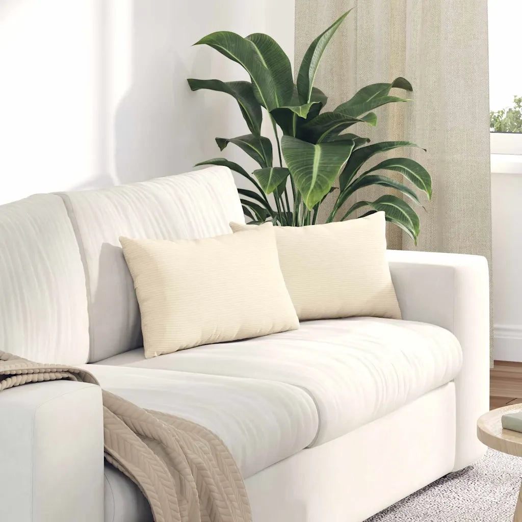 Cuscini da Divano 2 pz-Set di 2 Cuscini per Sofa Crema 50 x 30 cm Tessuto in Cords 151377