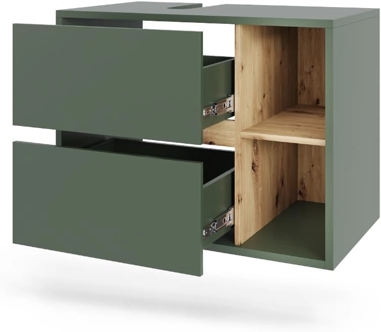 Mobiletto per lavabo Viola, Verde/Artigianale, 80 x 60 cm con 2 cassetti