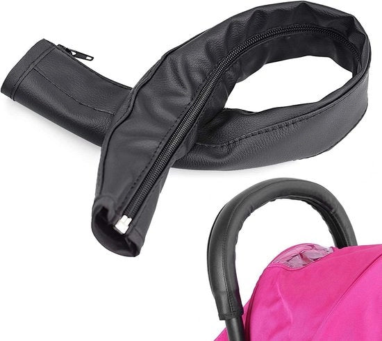 Cappotto Premium per passeggino in pelle PU nera con chiusura a strappo