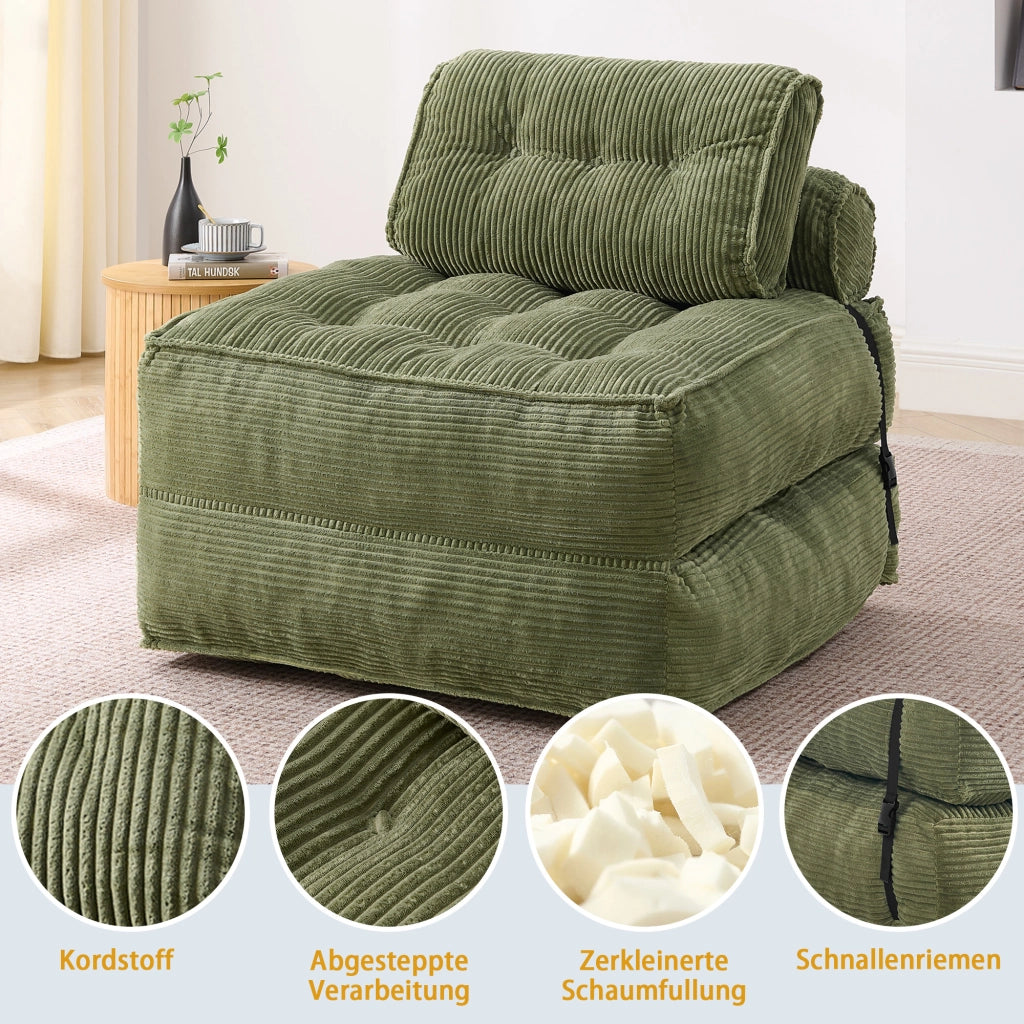Poltrona Letto Pieghevole 2 in 1 in Velluto a Coste ¨C MINIMAL ¨C Verde, Reclinabile