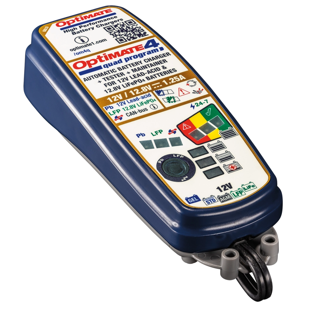 CARICABATTERIE OPTIMATE 4 QUAD PROGRAM PREMIUM EDITION PER BATTERIE DA 12V/ 12.8V 1.25A