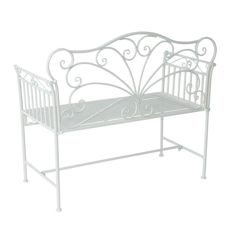 PANCHINA IN FERRO BIPOSTO DA GIARDINO STILE ROMANTICO 109.5X51X95.5 CM BIANCO