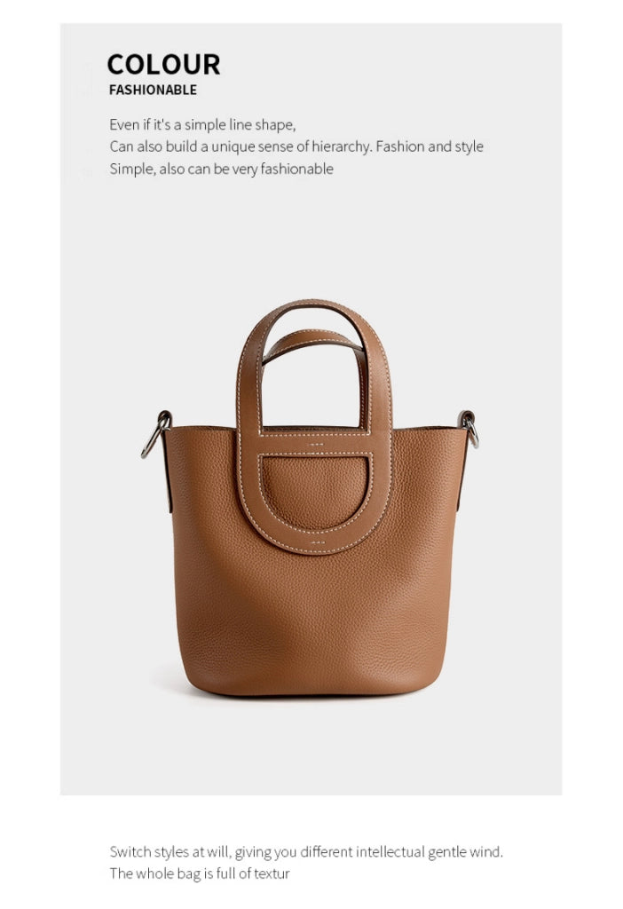 Borsa a mano da donna in vera pelle, modello tote bag, borsa a tracolla, marrone