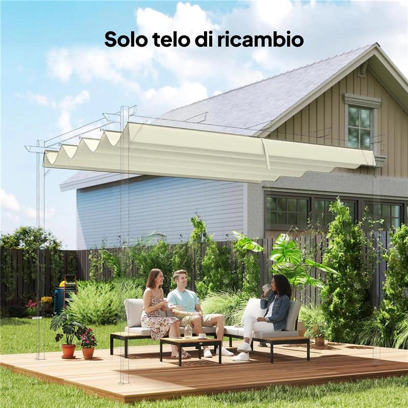 TELO PERGOLA PER ESTERNI ANTI UV IN POLIESTERE BIANCO CREMA CON 8 FORI DI DRENAGGIO, 286X245 CM