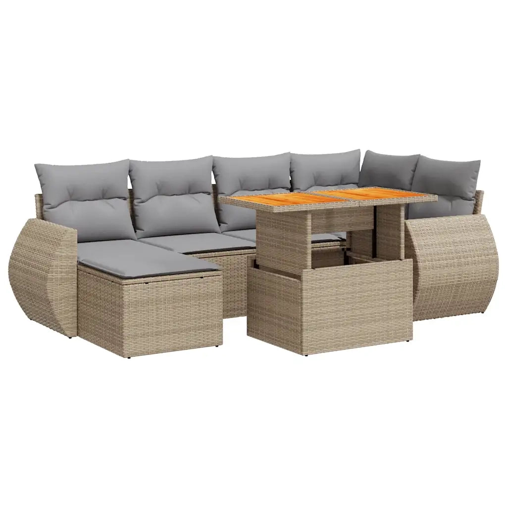 Set Divani da Giardino 7 pz con Cuscini Beige in Polyrattan 3327286
