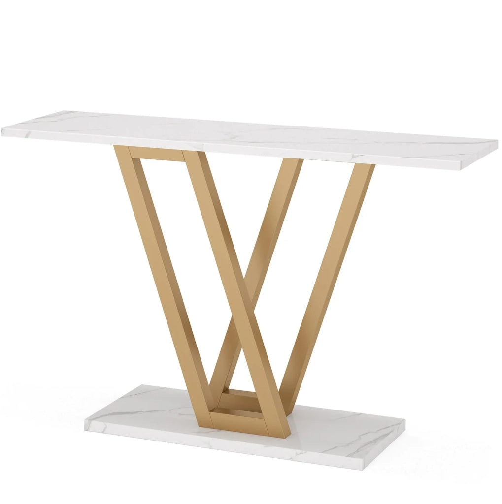 Tavolo consolle stretto 110 x 30 x 80 cm in MDF e metallo bianco e oro