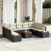 Set Divano da Giardino 10 Pezzi con Cuscini Nero Polyrattan Acacia