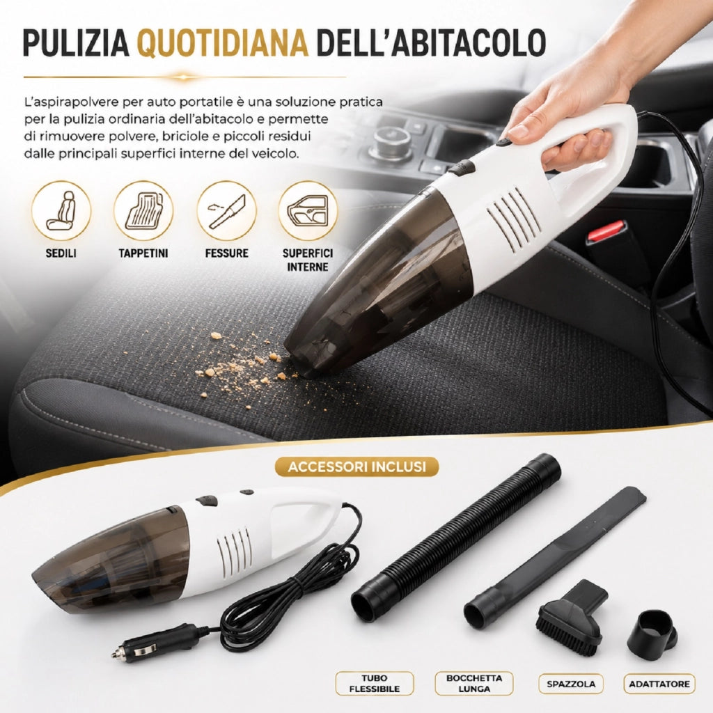 Aspirapolvere per auto portatile 12V 120W filo accendisigari + accessori C1652-1