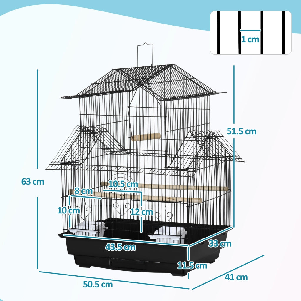 Gabbia per Uccelli Trasportabile con Vassoio ¨C zephmum ¨C Nero Metallo Plastica 50.5x41x63 cm