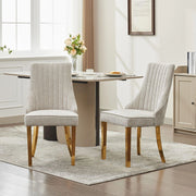 Set 2 sedie Channel - Xylo - tessuto chenille beige gambe dorate