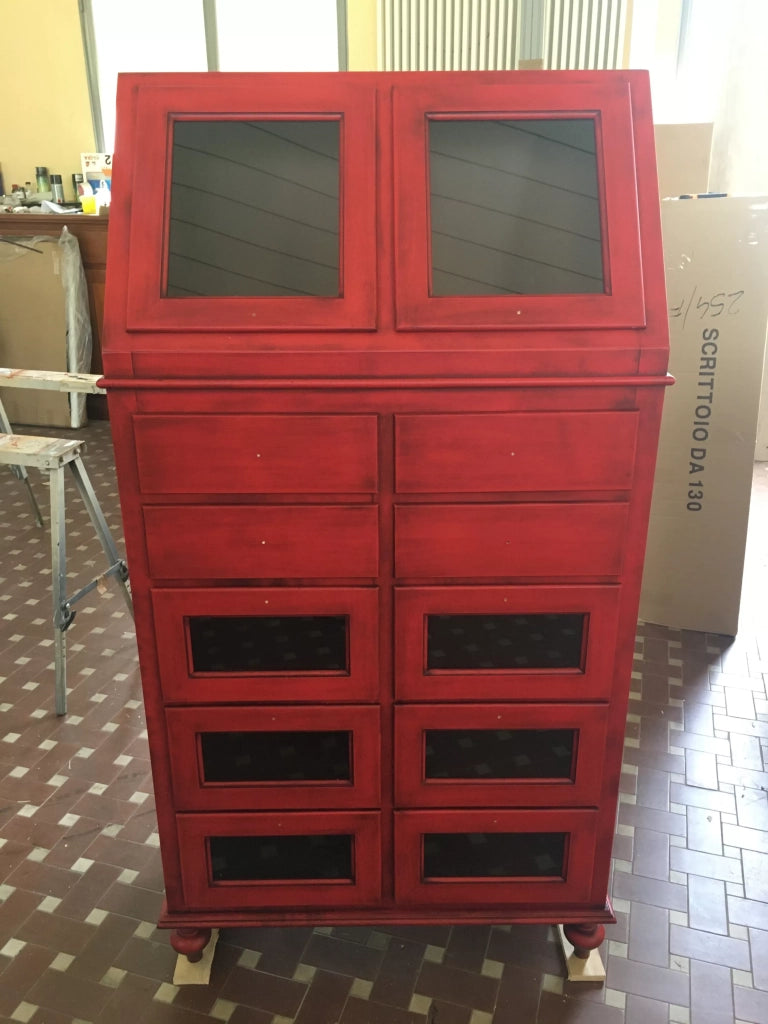 Dispensa arte povera shabby legno rosso anticato 80x42x153 - Mobili 2G