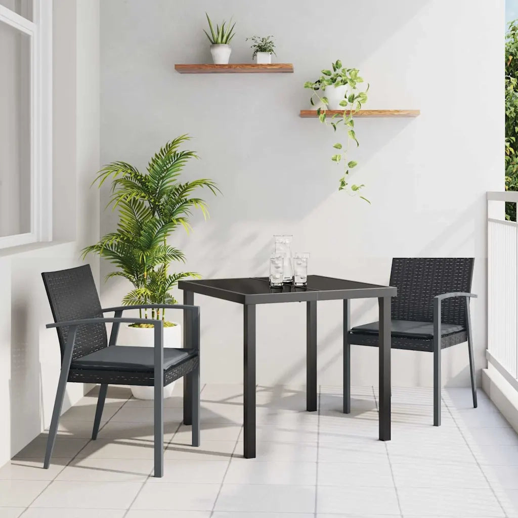 Set da Pranzo per Giardino 3 pcs Nero e Grigio Rattan in PE 3379065