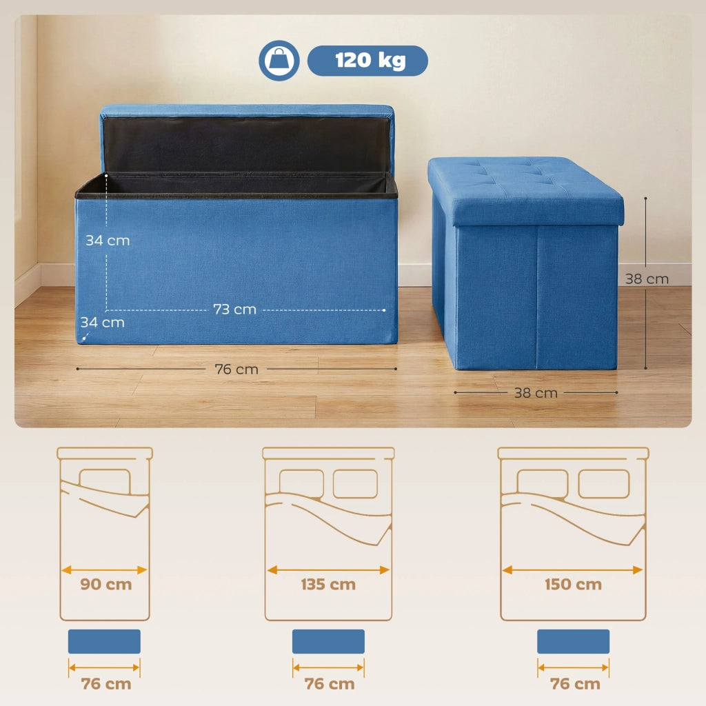 Pouf con contenitore ¨C zephmum ¨C blu, lino sintetico, 76x38x38 cm