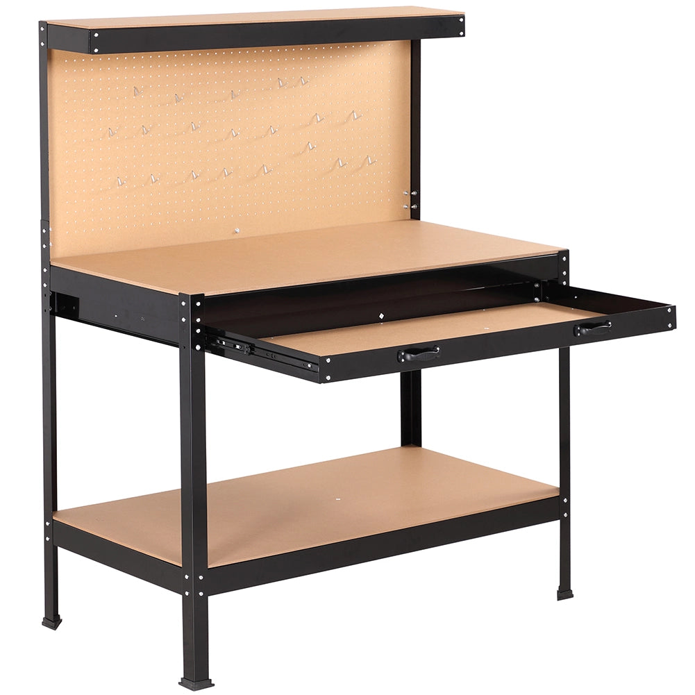 Banco Lavoro Officina Porta Utensili con Cassetto Metallo Verniciato 90x48 H 140cm