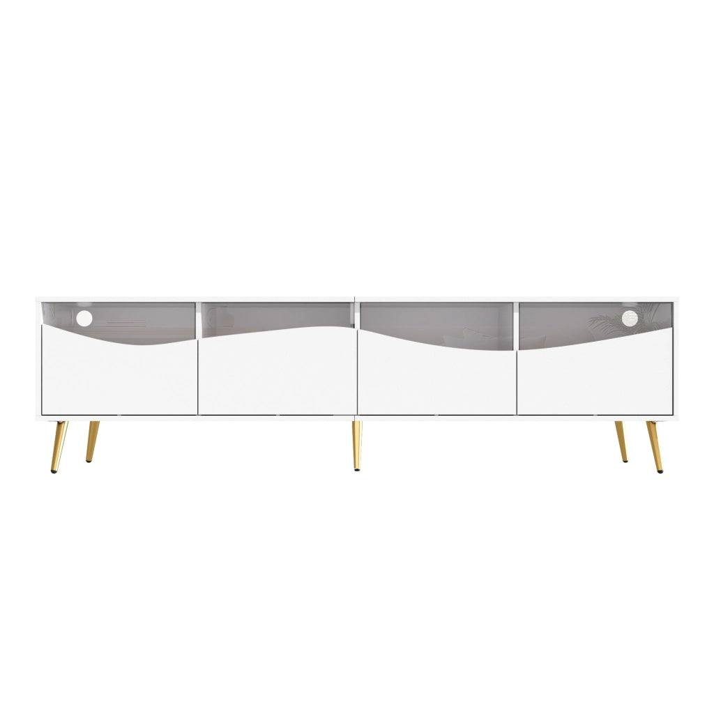 Mobile TV con LED ¨C MINIMAL ¨C Bianco/Oro, Vetro, 180x40x50 cm
