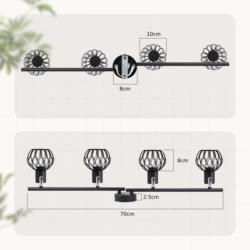 ZMH Faretto da soffitto 4 Luci Nero E14 Metall Orientabile Moderni per Soggiorno Cucina Corridoio Senza Lampadina