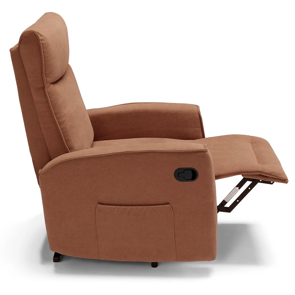 Poltrona relax manuale Londra, reclinabile manualmente, 3 diverse posizioni, design moderno, seduta ergonomica, tessuto idrorepellente, colore Terra