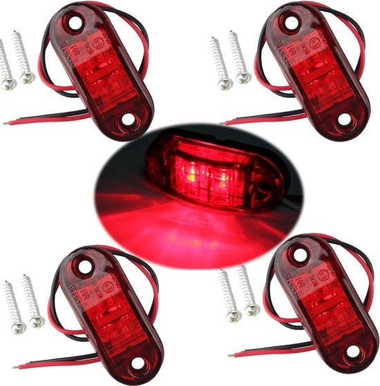 Fari di posizione ovale LED per veicoli, 4 pezzi, IP65, 12V/24V, per luce anteriore e posteriore, indicatore universale di posizione per autocarri, rimorchi, camper, autocarri, autobus, barche, colore rosso.