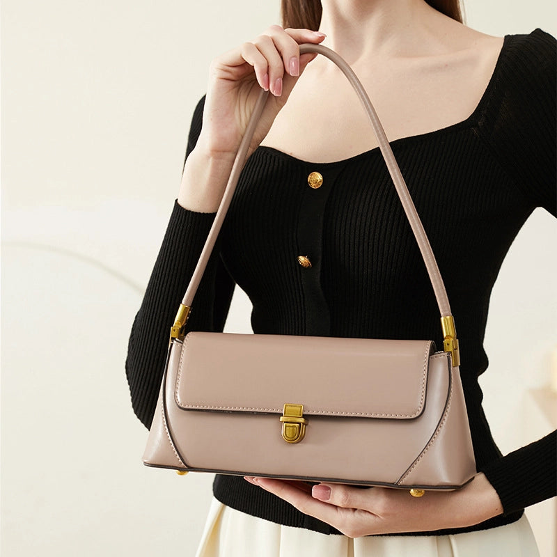 Borsa a mano da donna in vera pelle, colore rosa.