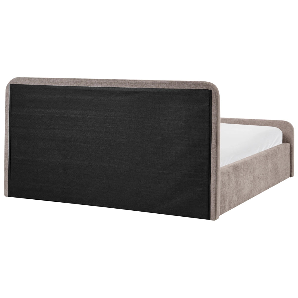 Letto contenitore rivestito in tessuto grigio marrone 180 x 200 cm testiera asimmetrica a gradini in stile scandinavo