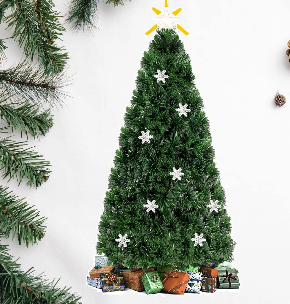 Albero di Natale Artificiale con LED e Adattatore, Albero Natale con Fibre di Vetro, Supporto in Ferro, Rami Spessi, Abete Artificiale Realistico (180 cm 28 LED)