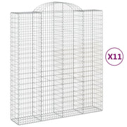 Cestini gabbioni recinzione a gabbia muro di contenimento ad arco 11 pezzi 200 x 50 x 220/240 cm ferro zincato argento 02_0040331