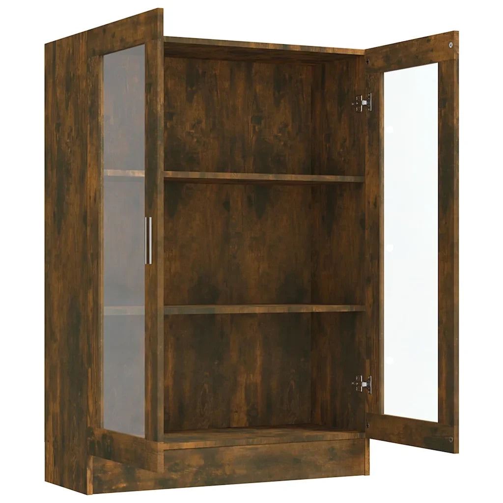 Vetrina classica 82,5 x 30,5 x 115 cm con 3 pratici scomparti in legno composito effetto rovere affumicato 02_0048216