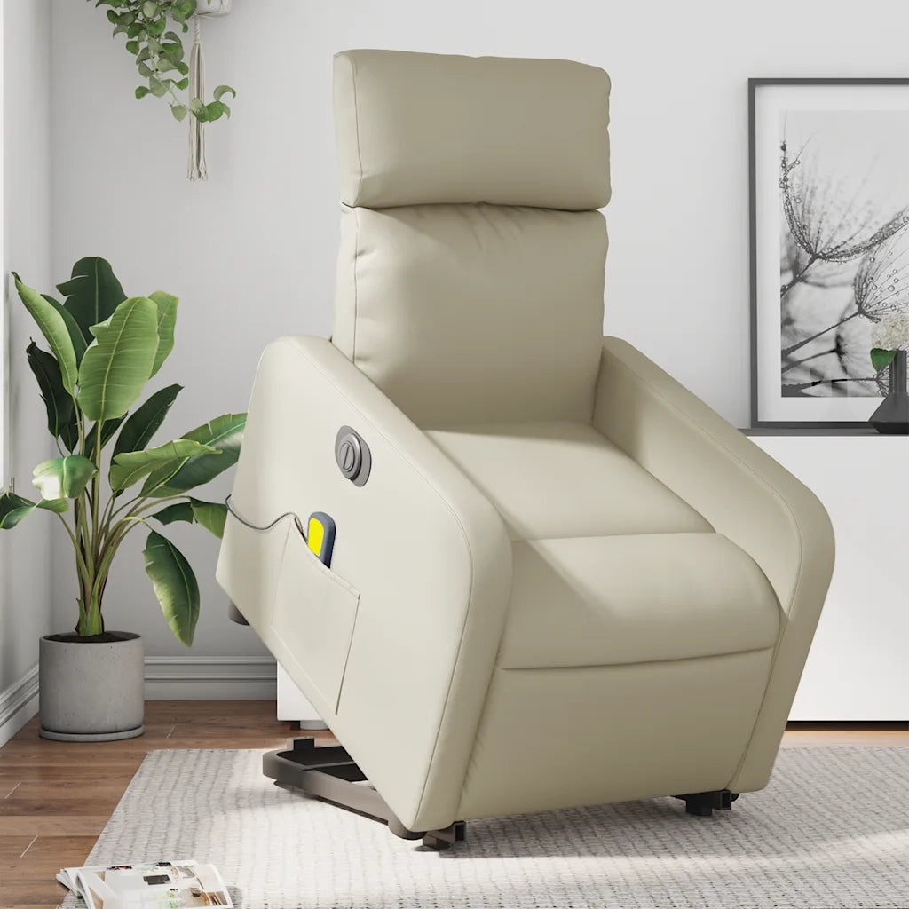 Poltrona Alzapersona Elettrica Reclinabile Crema in Similpelle 3206771