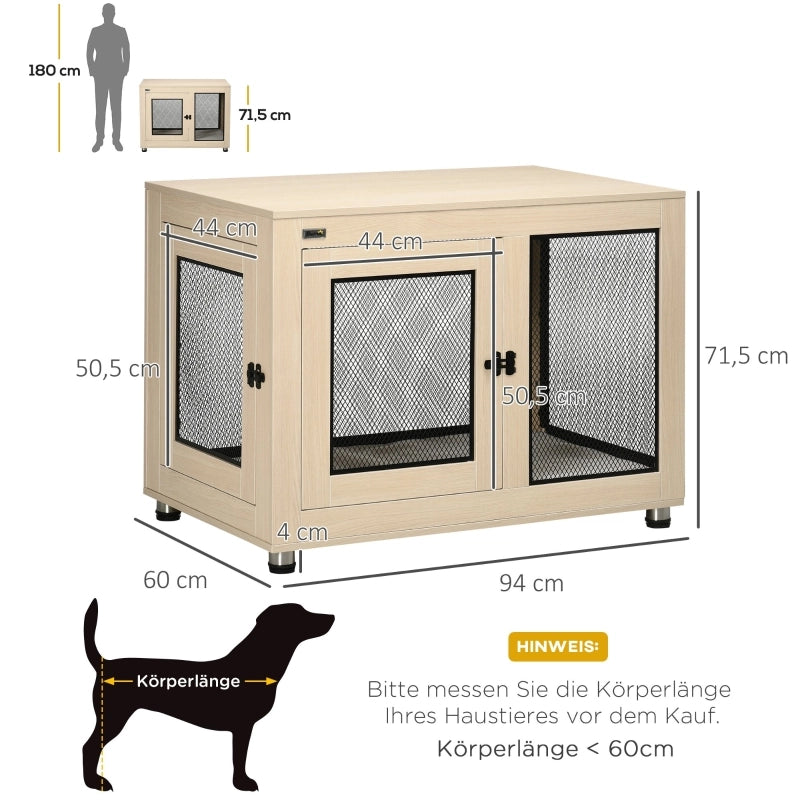 Scaffale box per cani con 2 porte e chiusura, cuscino sfoderabile lavabile, acciaio e truciolare, color oak