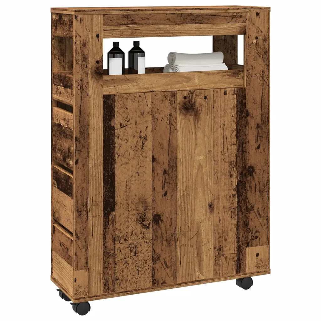 Mobile da Bagno | Armadio da bagno Stretto con Ruote Legno Vecchio in Truciolato