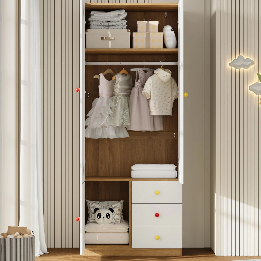 Armadio per bambini 80x50x200 cm con 2 ante e 3 cassetti in MDF bianco