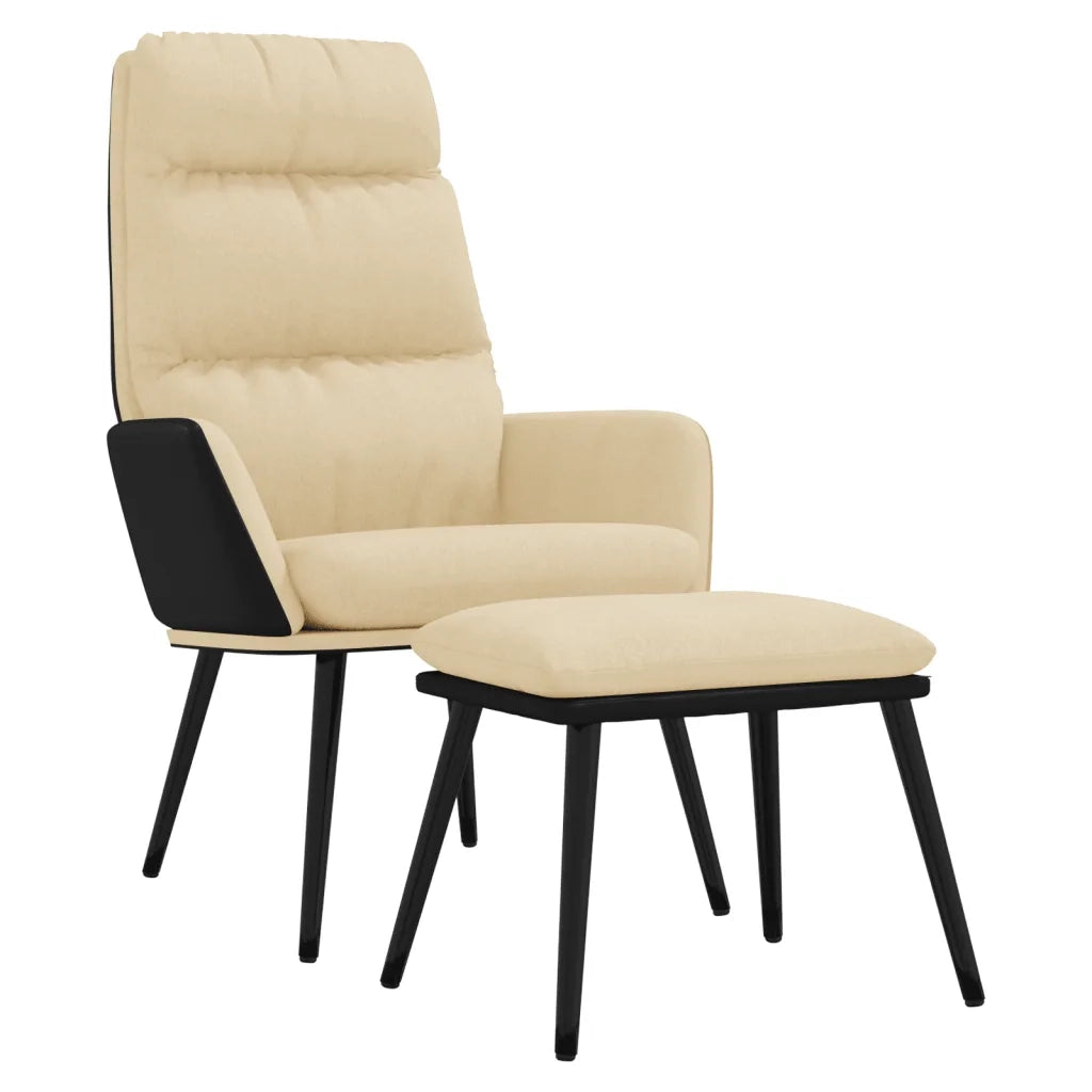 Poltrona Relax con Sgabello Crema in Tessuto e Similpelle 3097508
