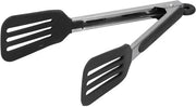 Tang per Stecco di Carne - Materiale: Acciaio Inox e Silicone - 23 cm - Chiusura per Cibo - Adatto per Barbecue e Insalate - Nero