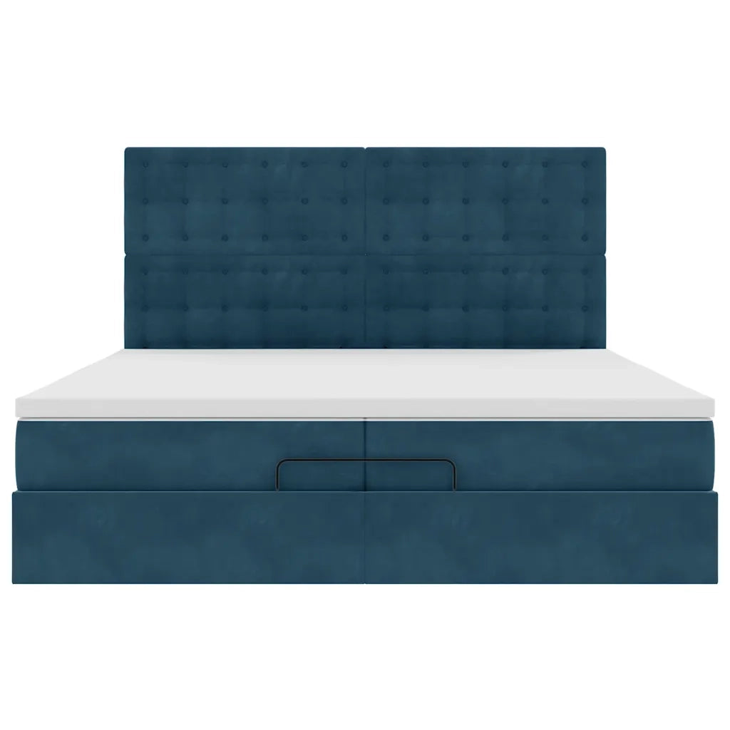 Pouf Letto con Materassi e LED Blu Scuro 200x200cm Velluto