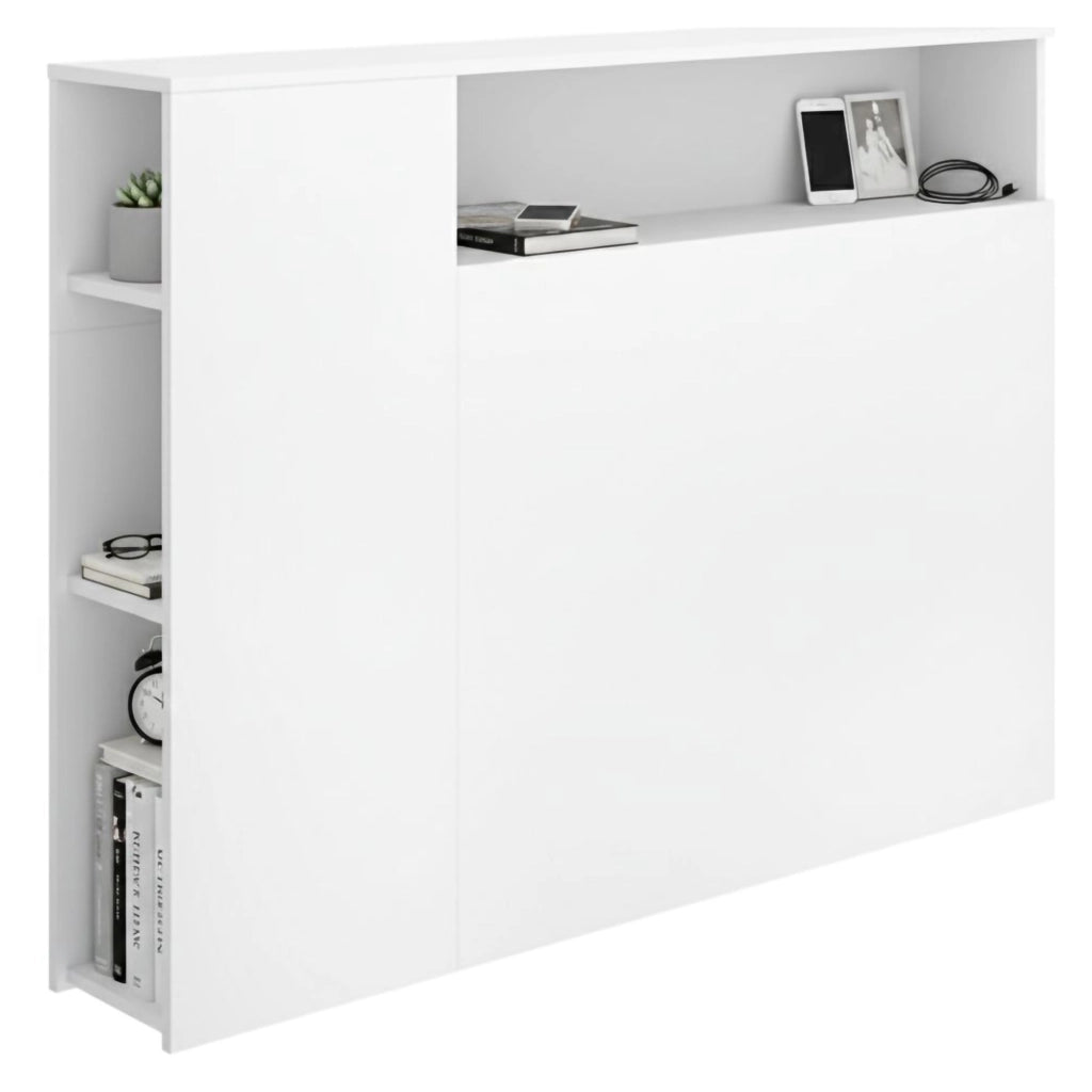 Lander, Testiera Letto con Vani Libreria, 23x127 cm Bianco