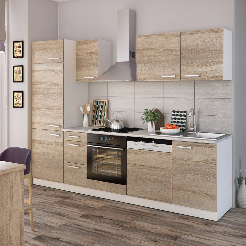 Vicco Cucina componibile Sonoma 270 cm senza piano di lavoro con striscia LED
