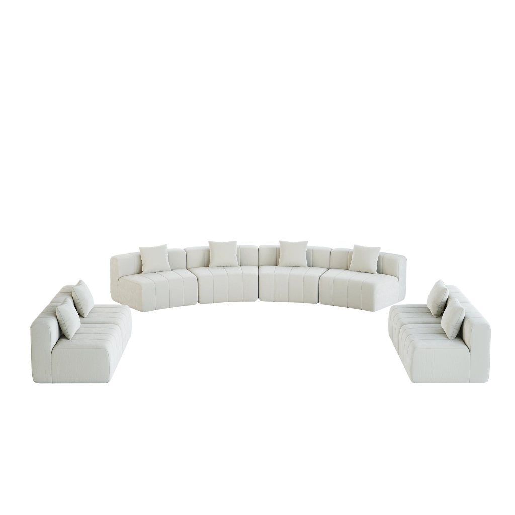 Divano modulare curvo con 2 cuscini e design a tasti del piano per soggiorno in ciniglia - beige