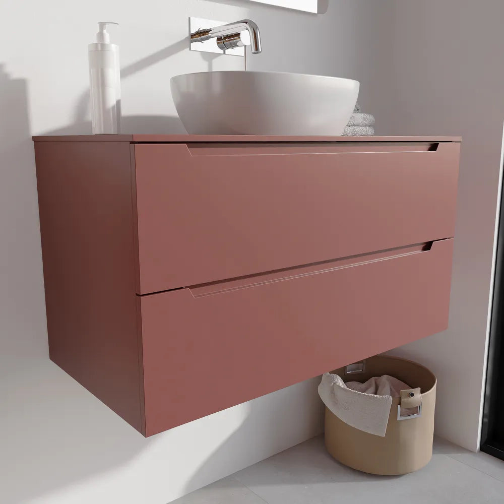 Mobile bagno sospeso 100cm terracotta due cassetti soft-close con top | Bako
