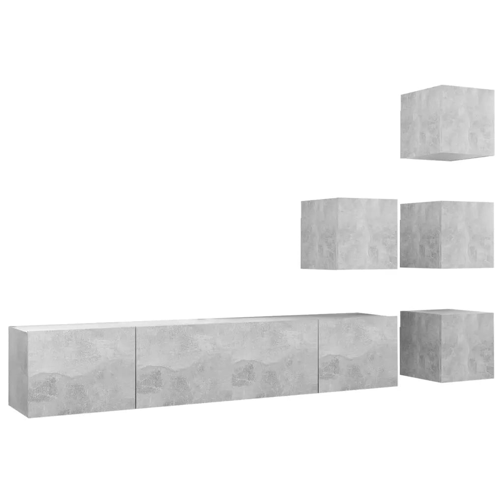 Set di Mobili Porta TV 6 pz-Set di 6 Credenza per TV Grigio Cemento in Legno Multistrato 643001