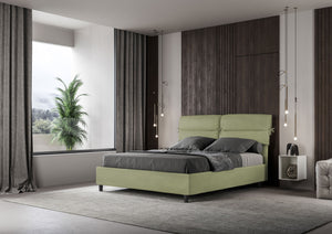 Letto Matrimoniale 160x200 cm con Rete e Contenitore con Testata e Alzata Comoda Imbottito in Microfibra Nandy Tè Verde